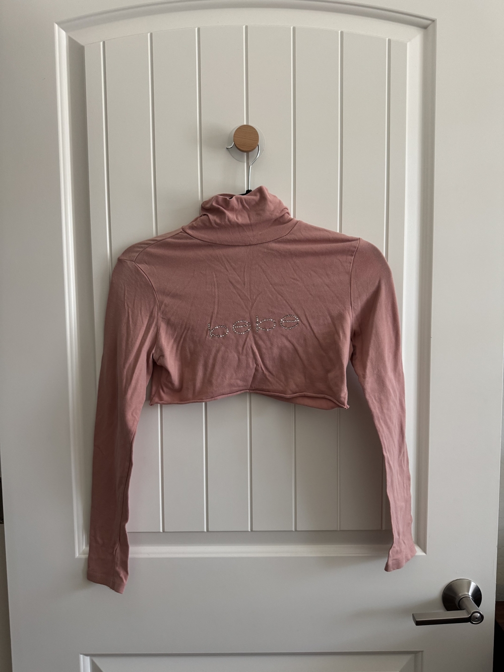 Ambiance Dusty Rose Rhinestone Logo Cropped Turtleneck